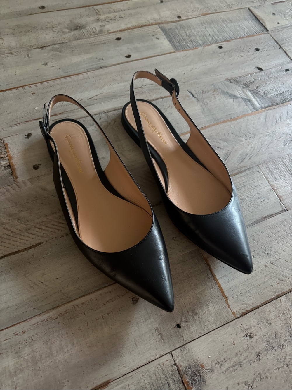 Gianvito Rossi Leather Slingback Black Flats
